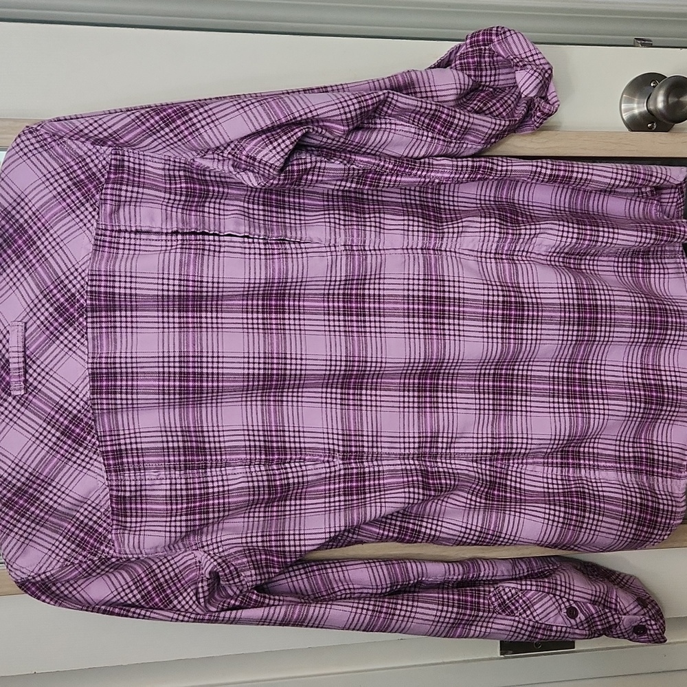 Duluth Trading Co Lavender Plaid Shirt - Picture 3 of 6